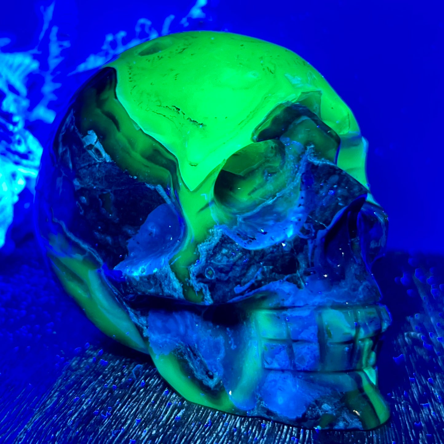 Volcanic Agate Skull UV Reactive Healing Crystal Carving 542g