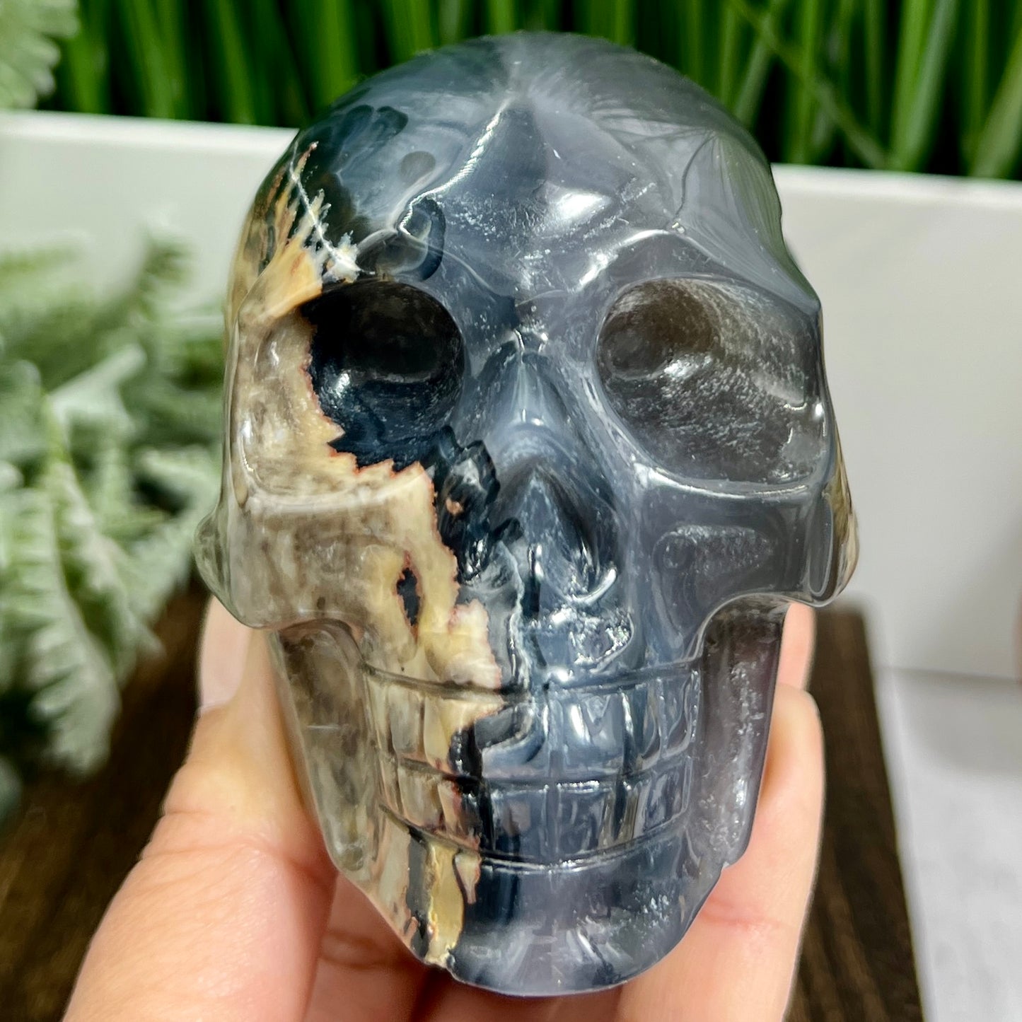 Volcanic Agate Skull UV Reactive Healing Crystal Carving 570g