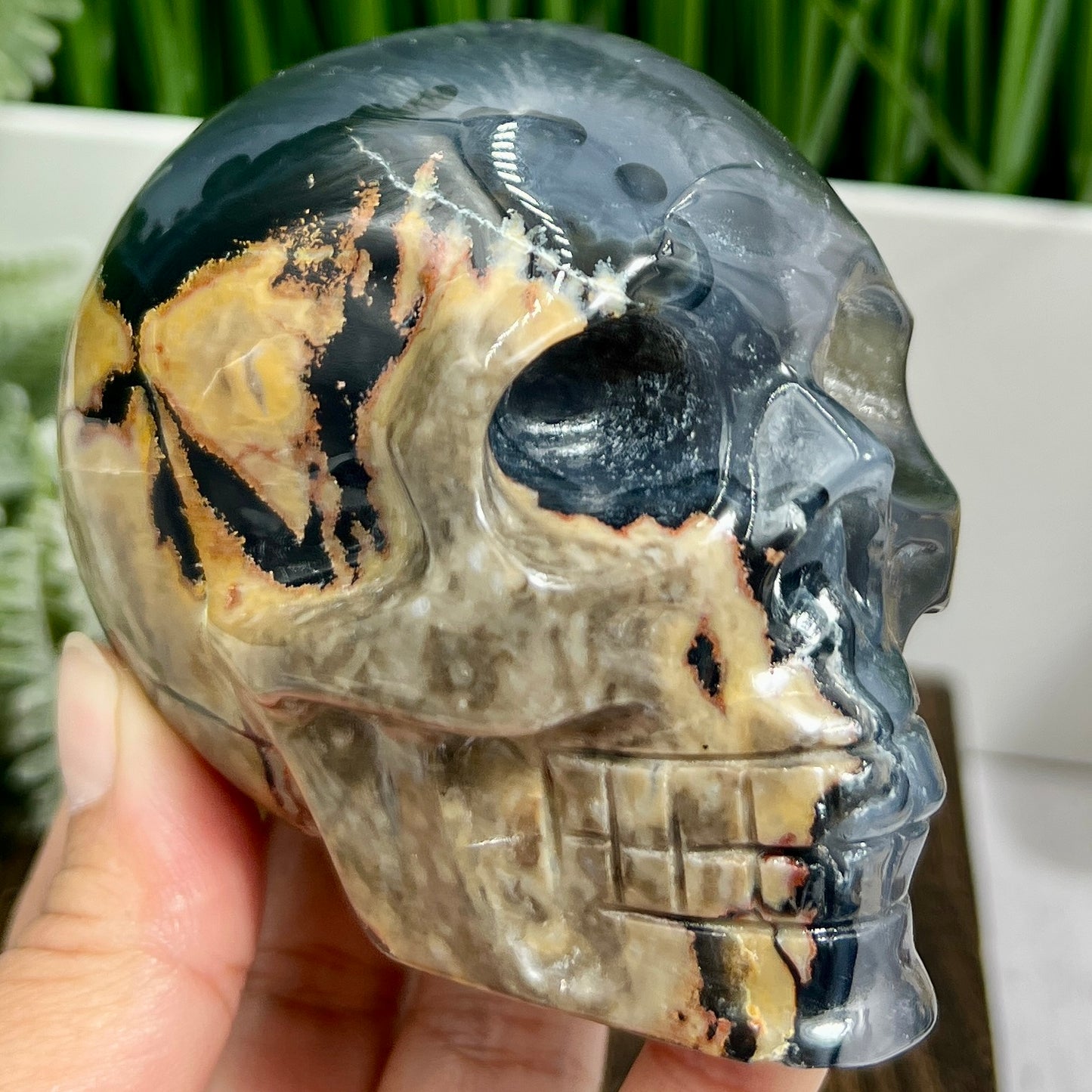 Volcanic Agate Skull UV Reactive Healing Crystal Carving 570g