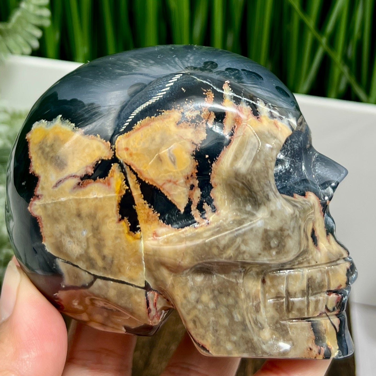 Volcanic Agate Skull UV Reactive Healing Crystal Carving 570g