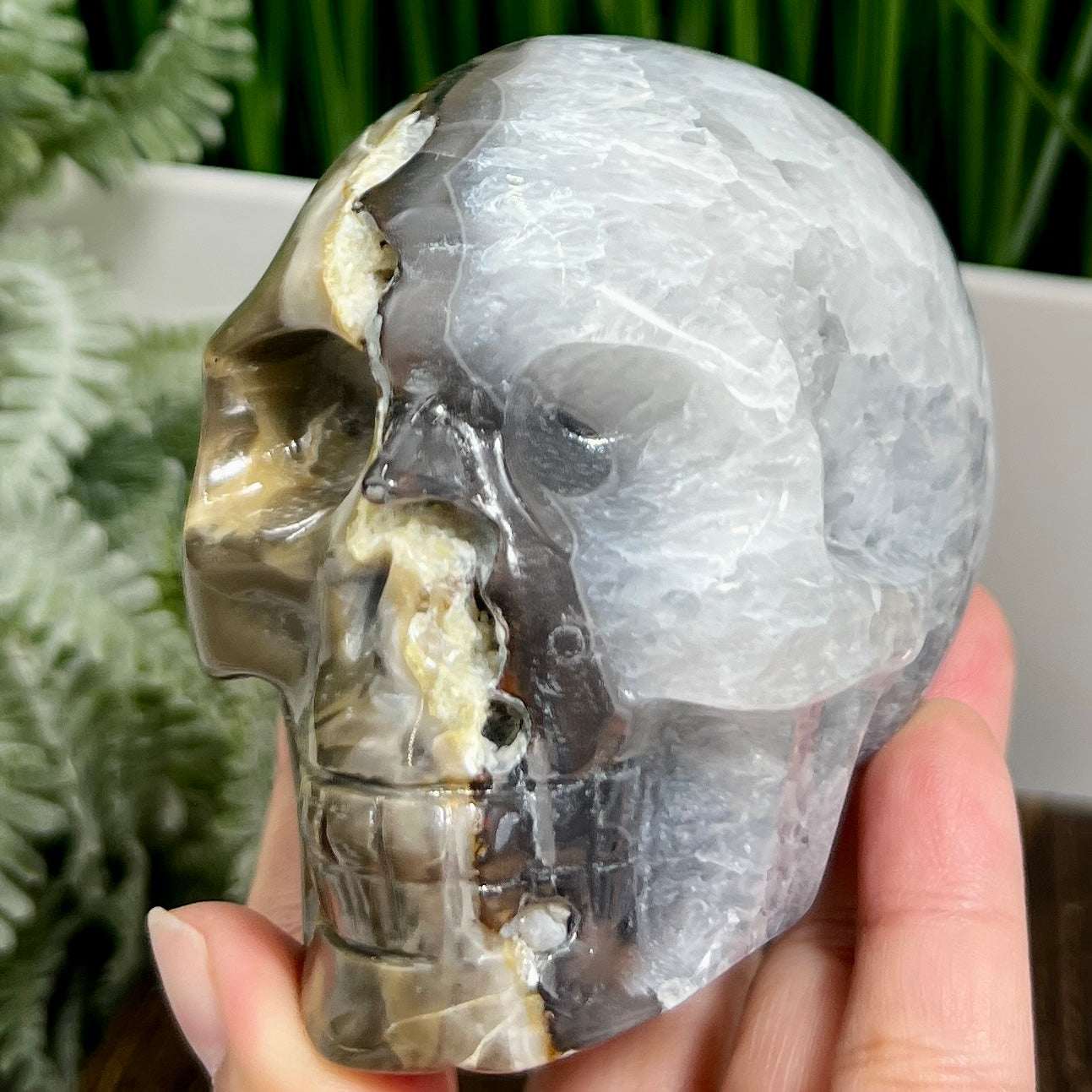 Volcanic Agate Quartz Skull UV Reactive Healing Crystal Carving 582g