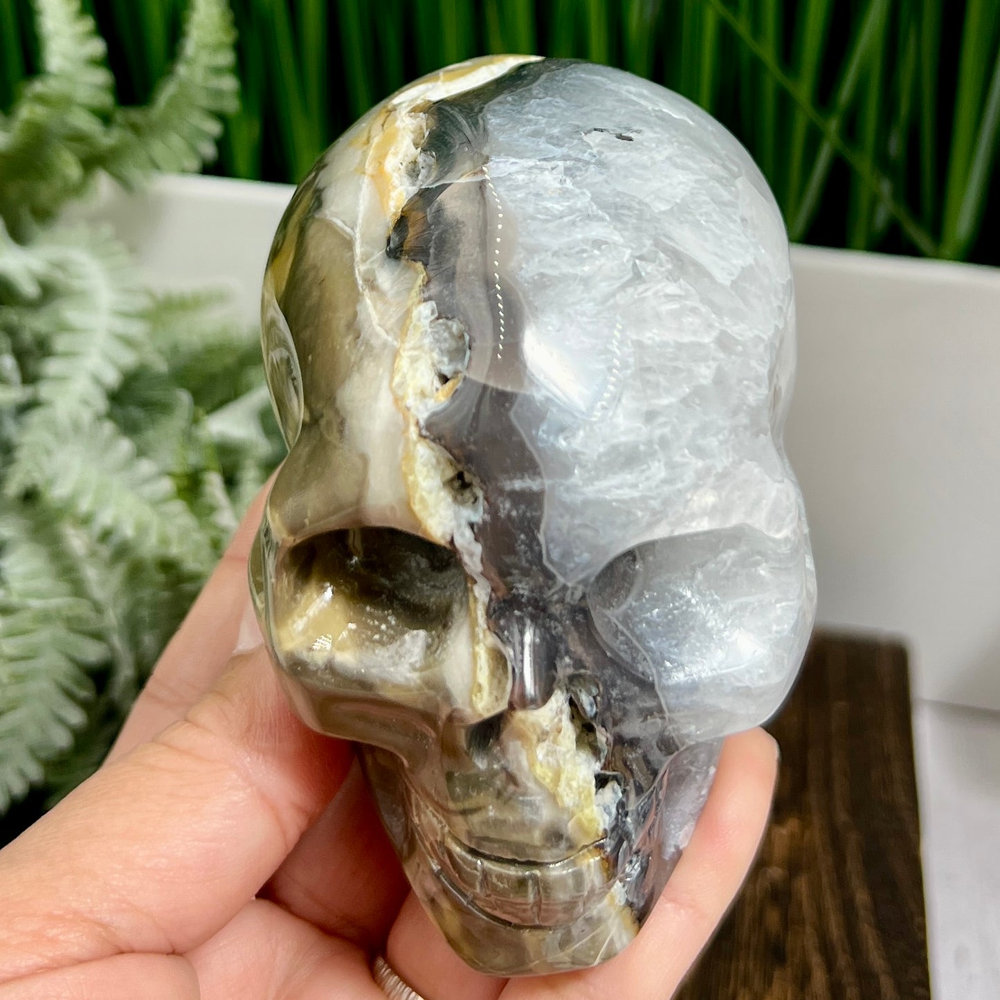 Volcanic Agate Quartz Skull UV Reactive Healing Crystal Carving 582g