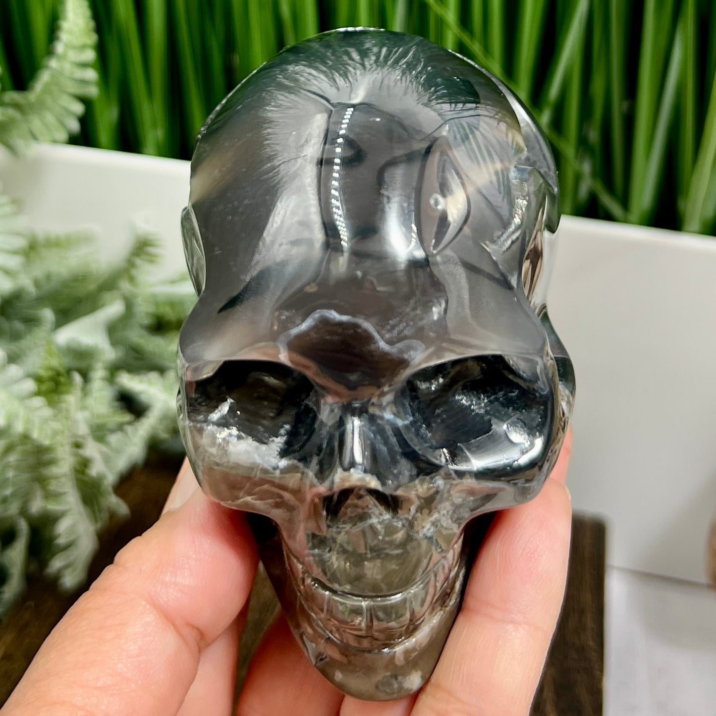 Volcanic Agate Skull UV Reactive Healing Crystal Carving 524g