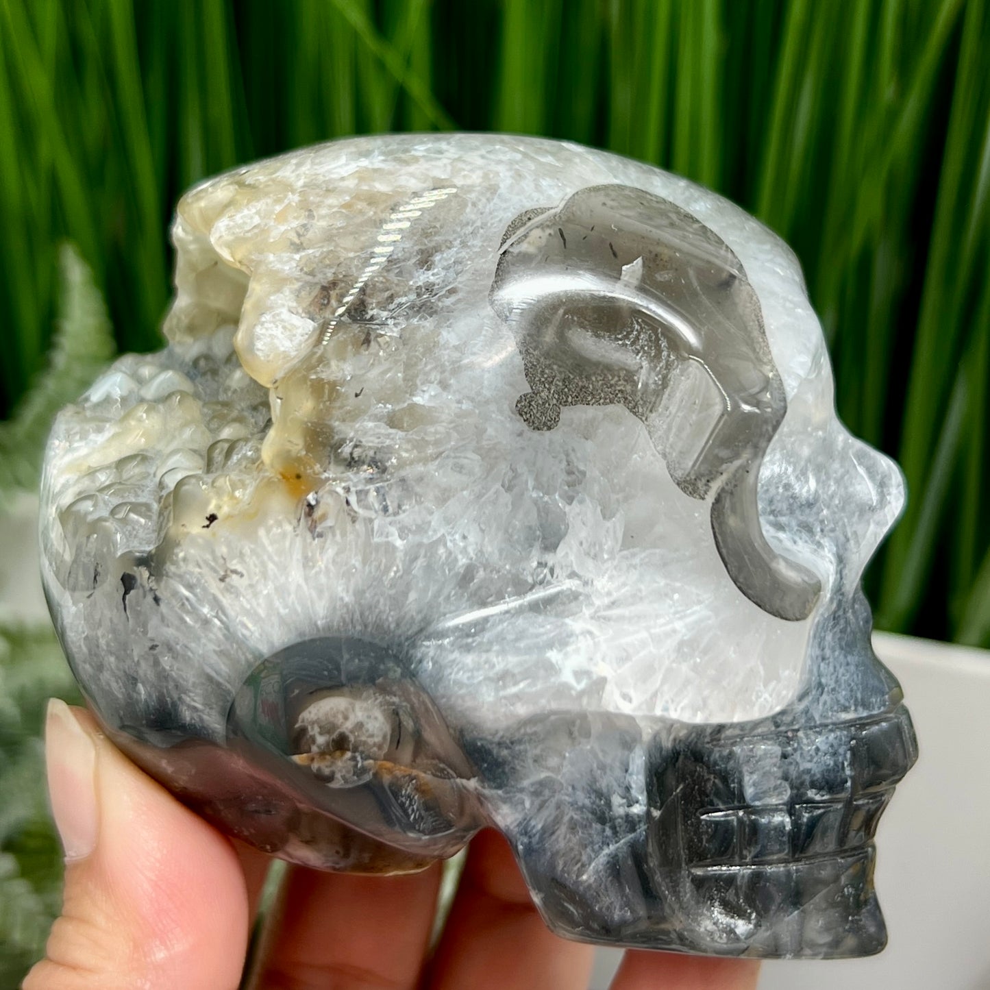 Volcanic Agate Quartz Skull UV Reactive Healing Crystal Carving 500g