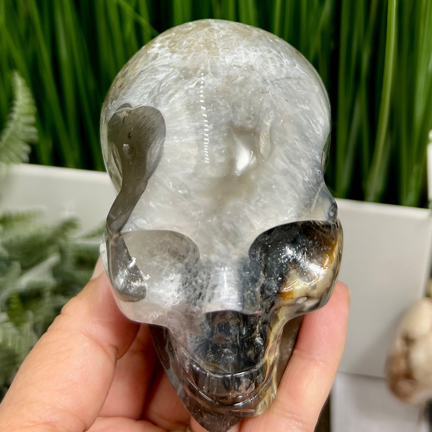 Volcanic Agate Quartz Skull UV Reactive Healing Crystal Carving 500g