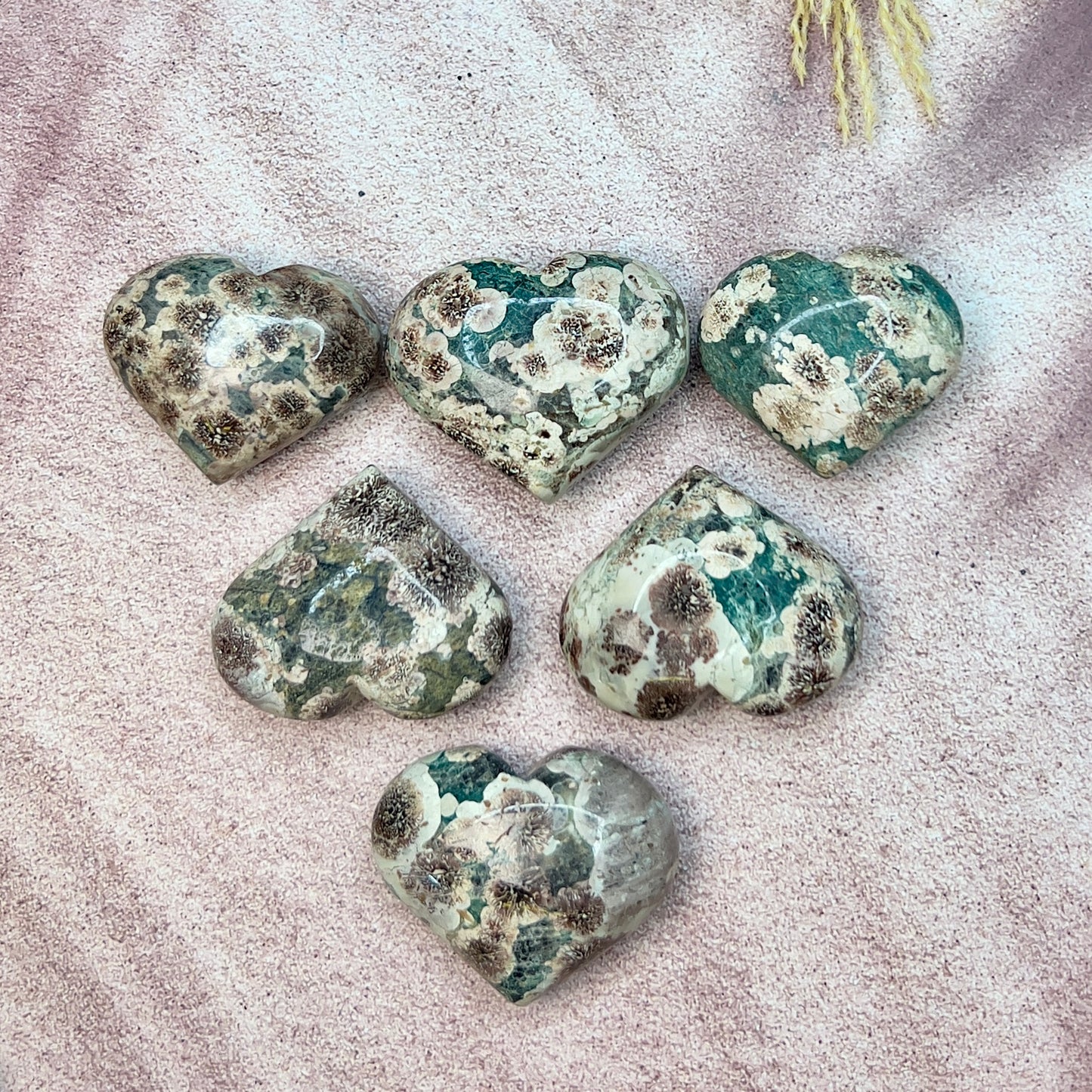 Russian Flower Cherry Blossom Jasper Hearts Healing Crystal Carvings