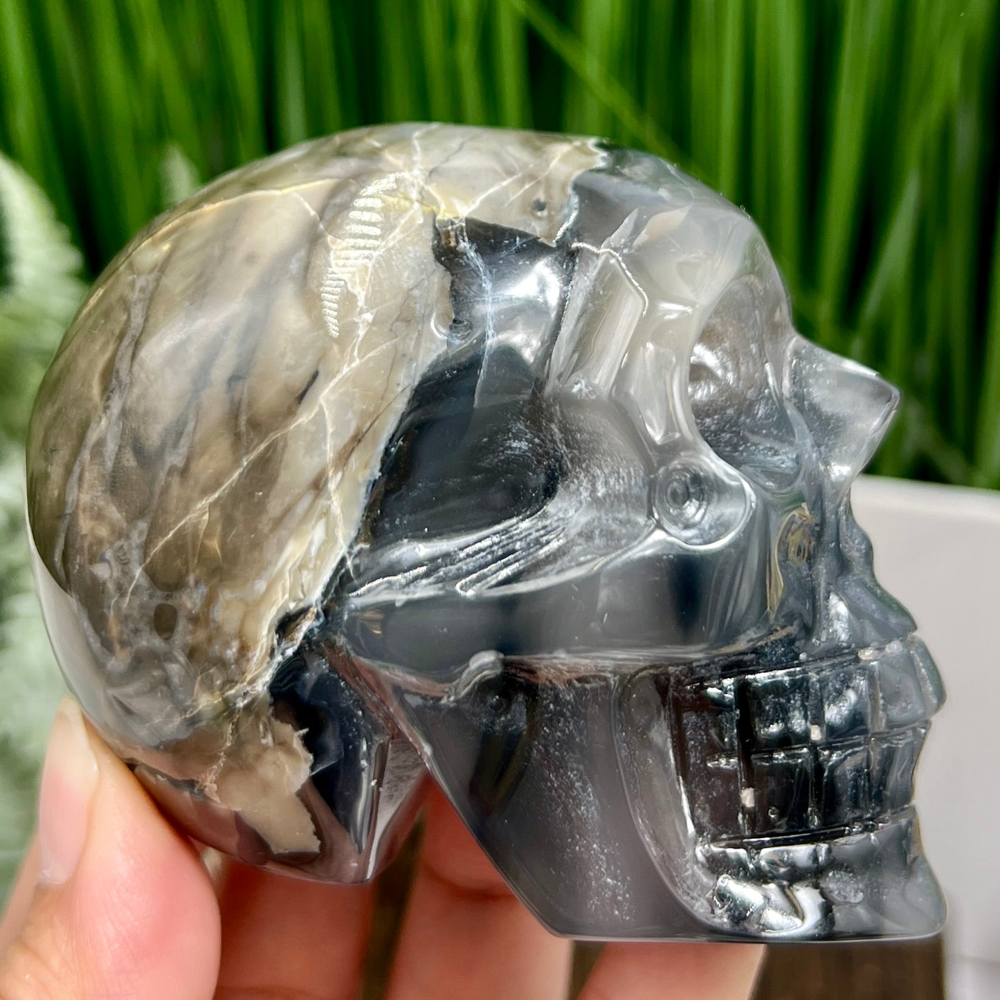 Volcanic Agate Skull UV Reactive Healing Crystal Carving 420g