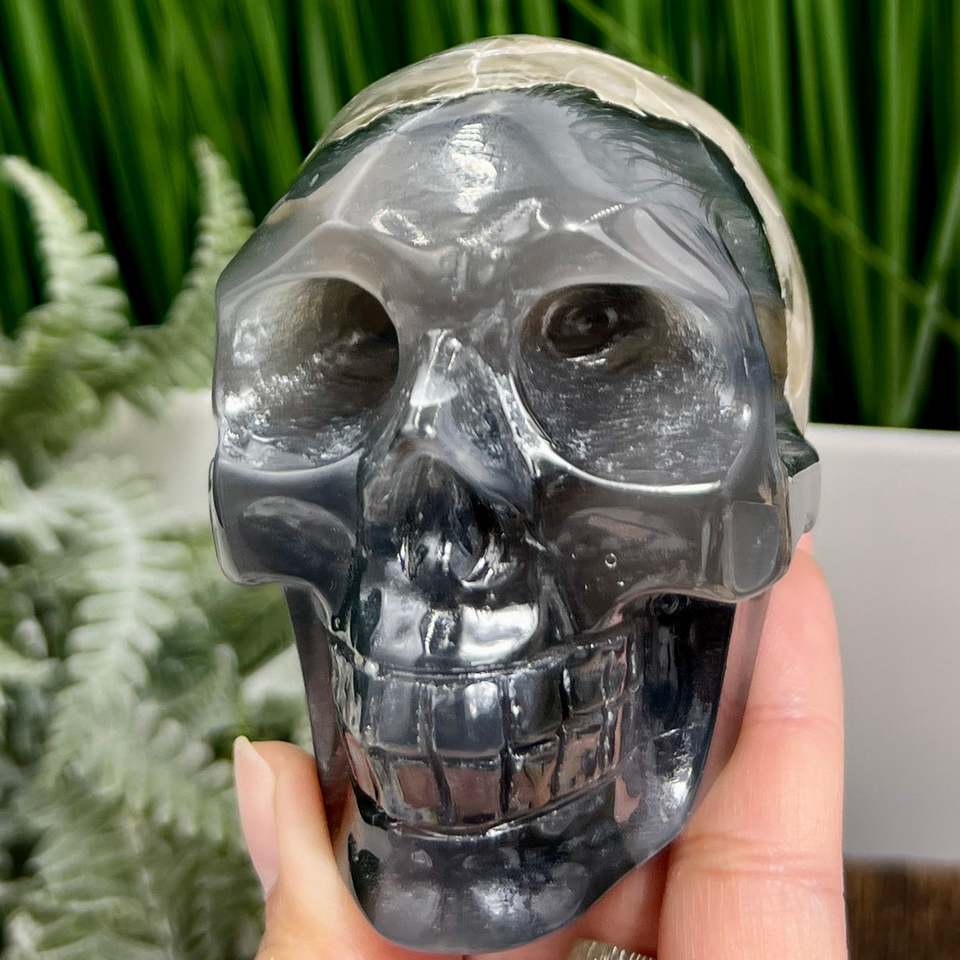 Volcanic Agate Skull UV Reactive Healing Crystal Carving 420g