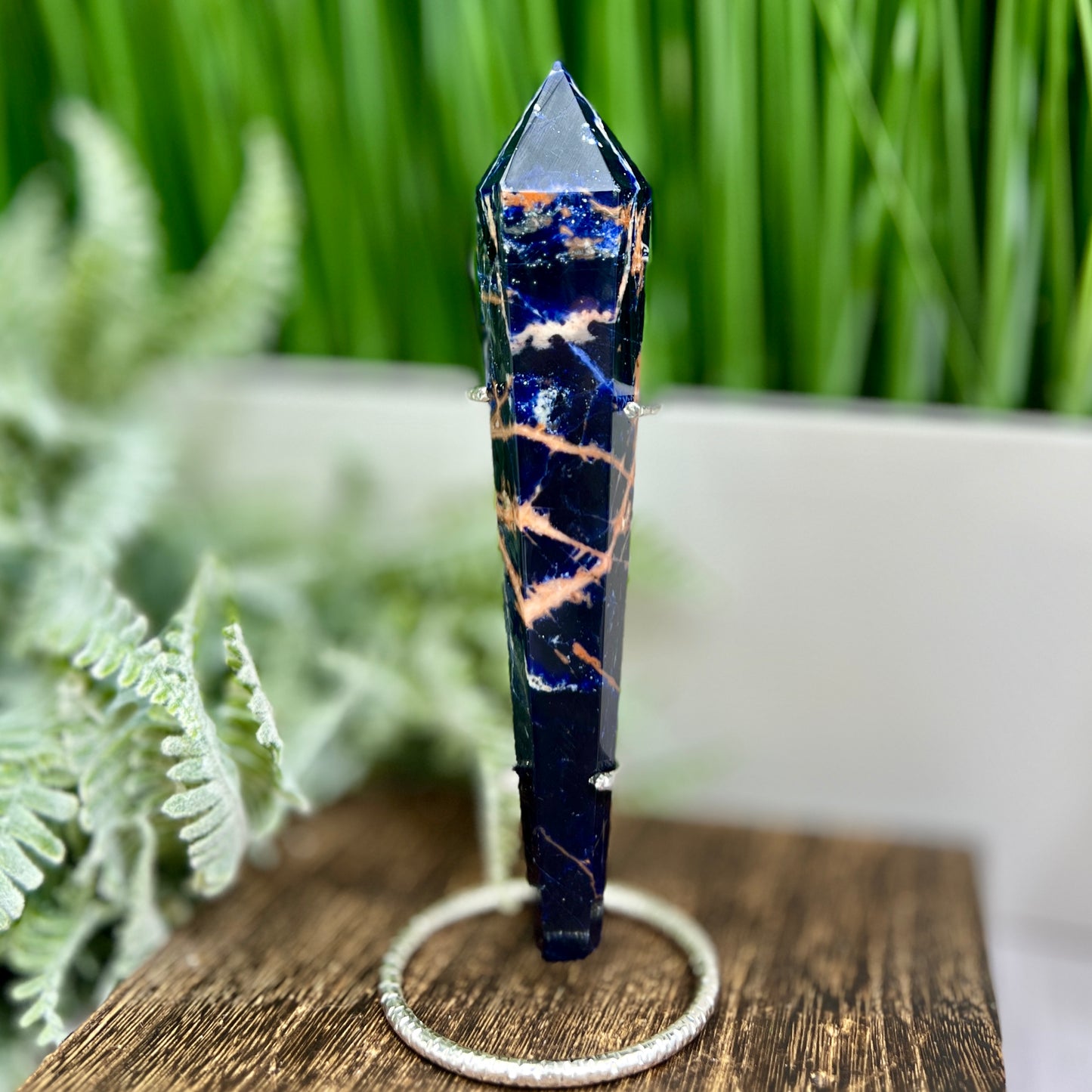 Sodalite with Sunstone Wand with Stand Healing Crystal Generator 124g 154mm