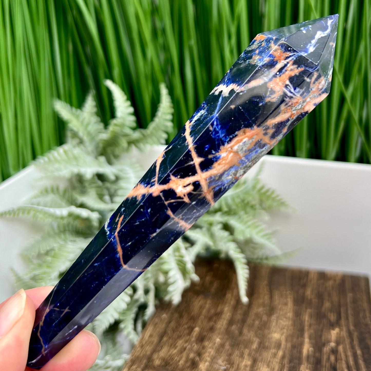 Sodalite with Sunstone Wand with Stand Healing Crystal Generator 124g 154mm