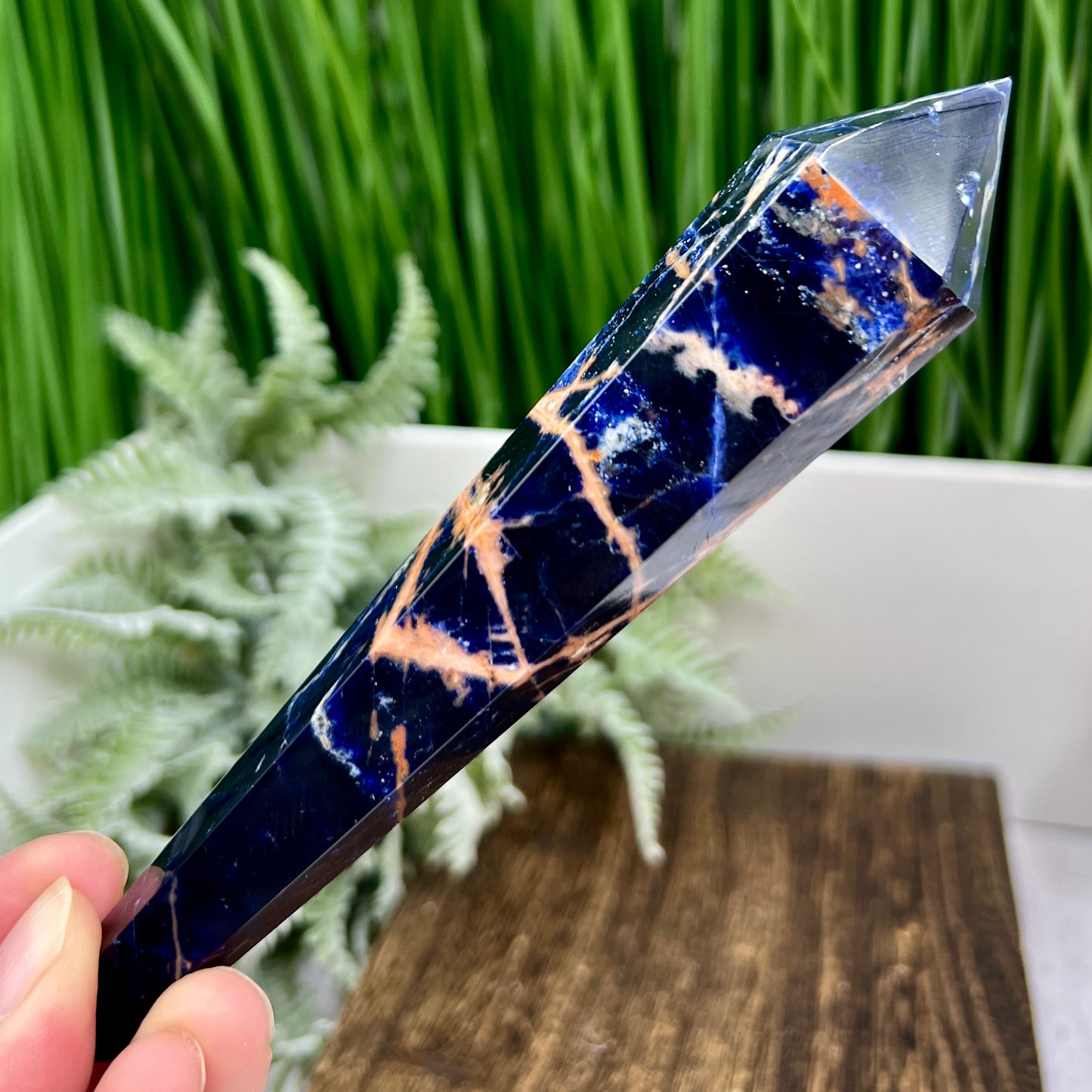 Sodalite with Sunstone Wand with Stand Healing Crystal Generator 124g 154mm