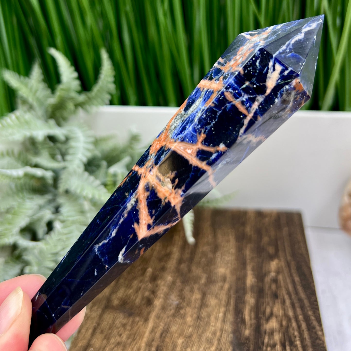 Sodalite with Sunstone Wand with Stand Healing Crystal Generator 124g 154mm