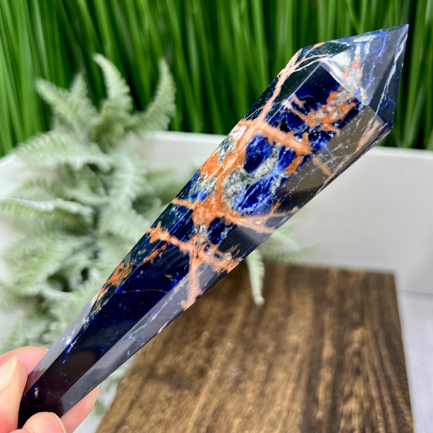 Sodalite with Sunstone Wand with Stand Healing Crystal Generator 124g 154mm