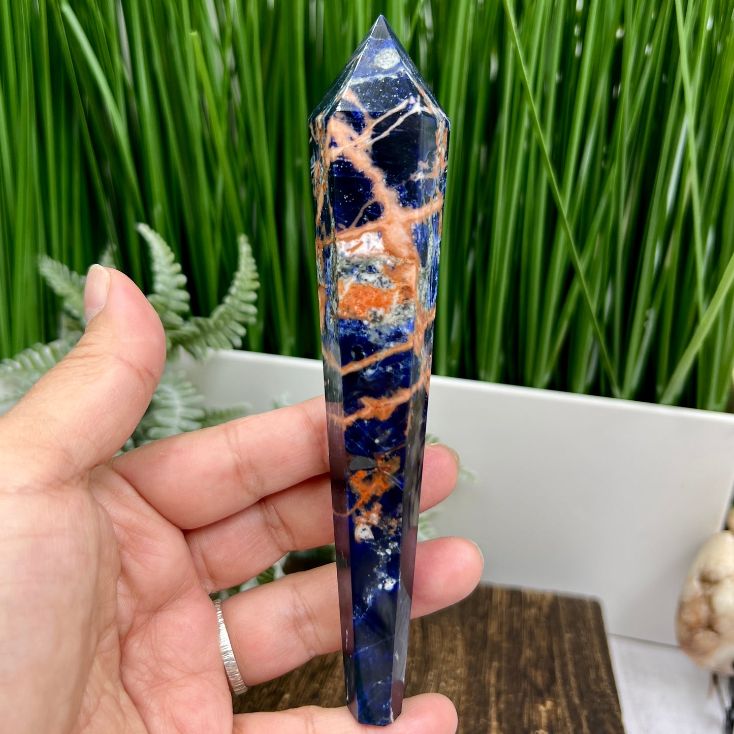 Sodalite with Sunstone Wand with Stand Healing Crystal Generator 124g 154mm