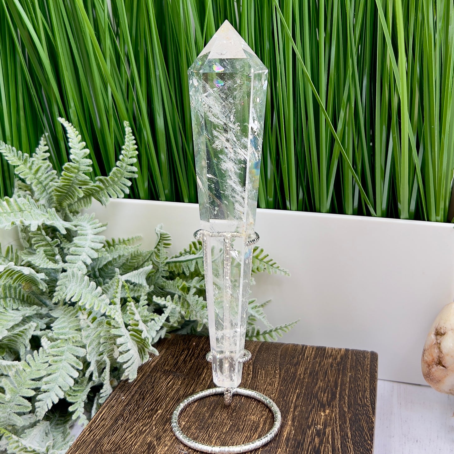 Clear Quartz Golden Healer Wand with Stand High Quality Crystal 262g 189mm