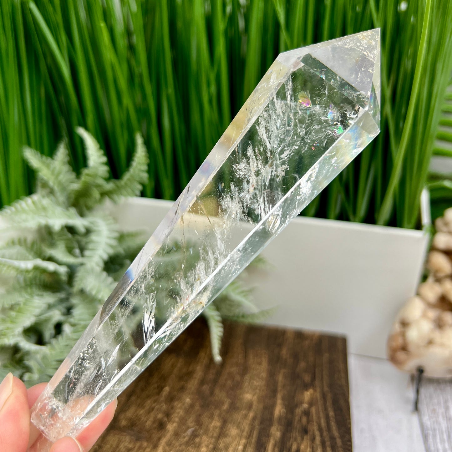 Clear Quartz Golden Healer Wand with Stand High Quality Crystal 262g 189mm