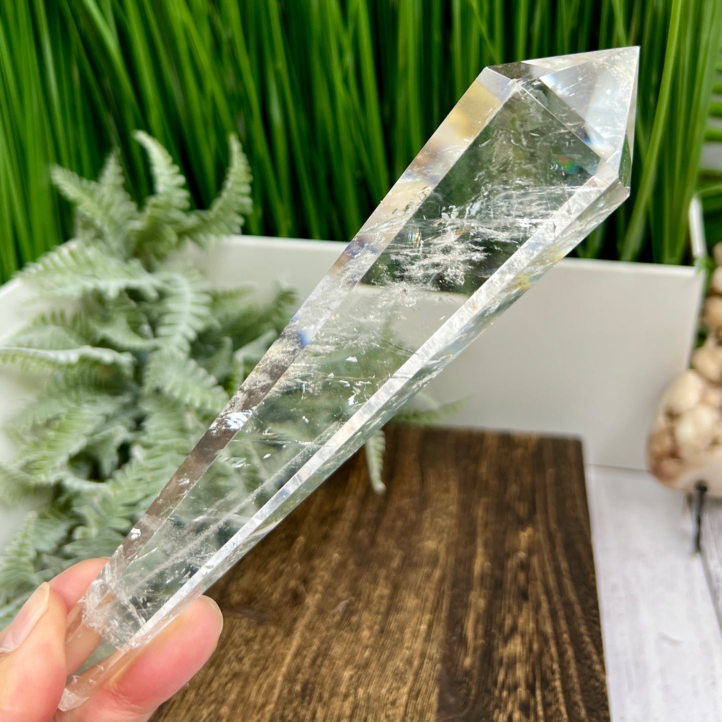 Clear Quartz Golden Healer Wand with Stand High Quality Crystal 262g 189mm