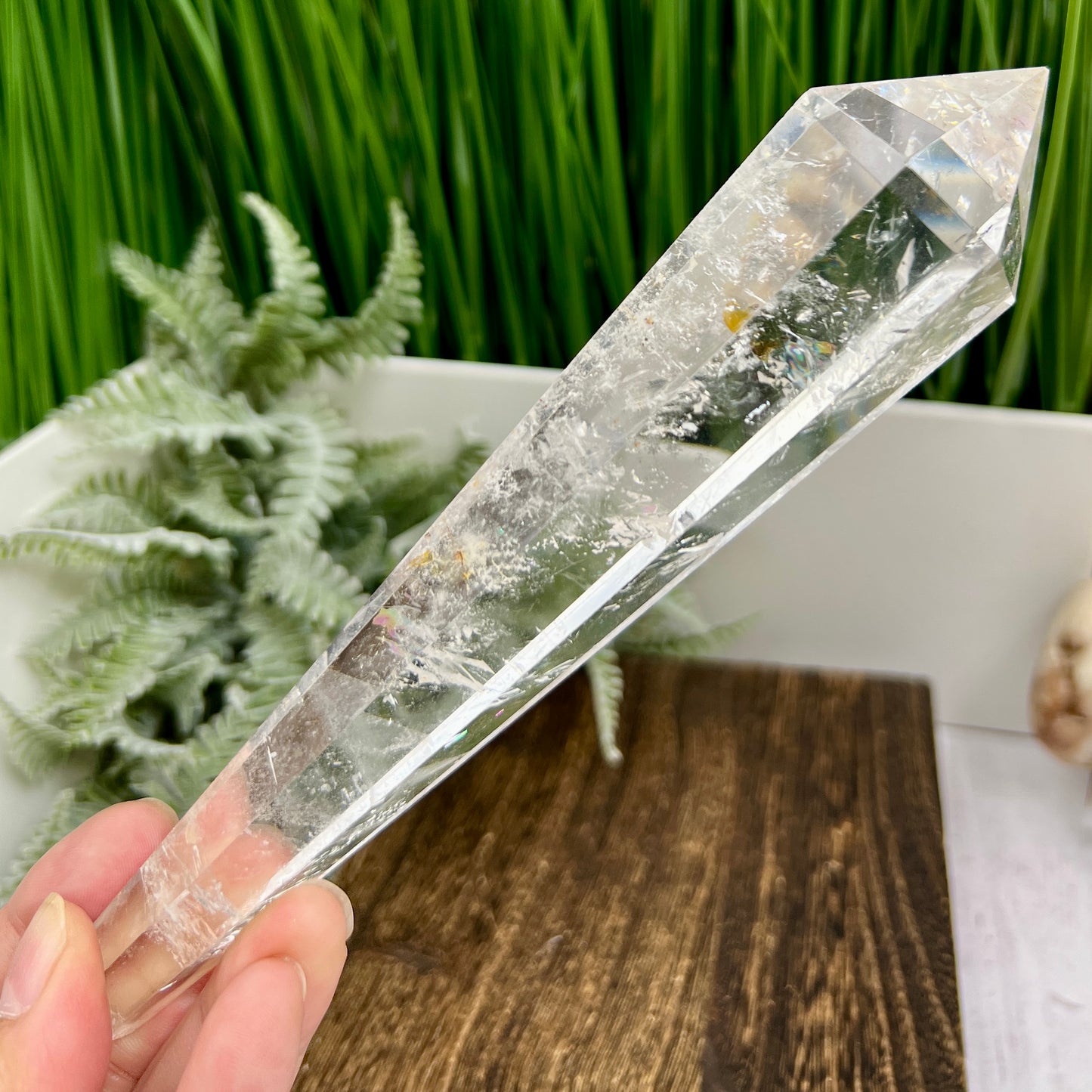 Clear Quartz Golden Healer Wand with Stand High Quality Crystal 262g 189mm