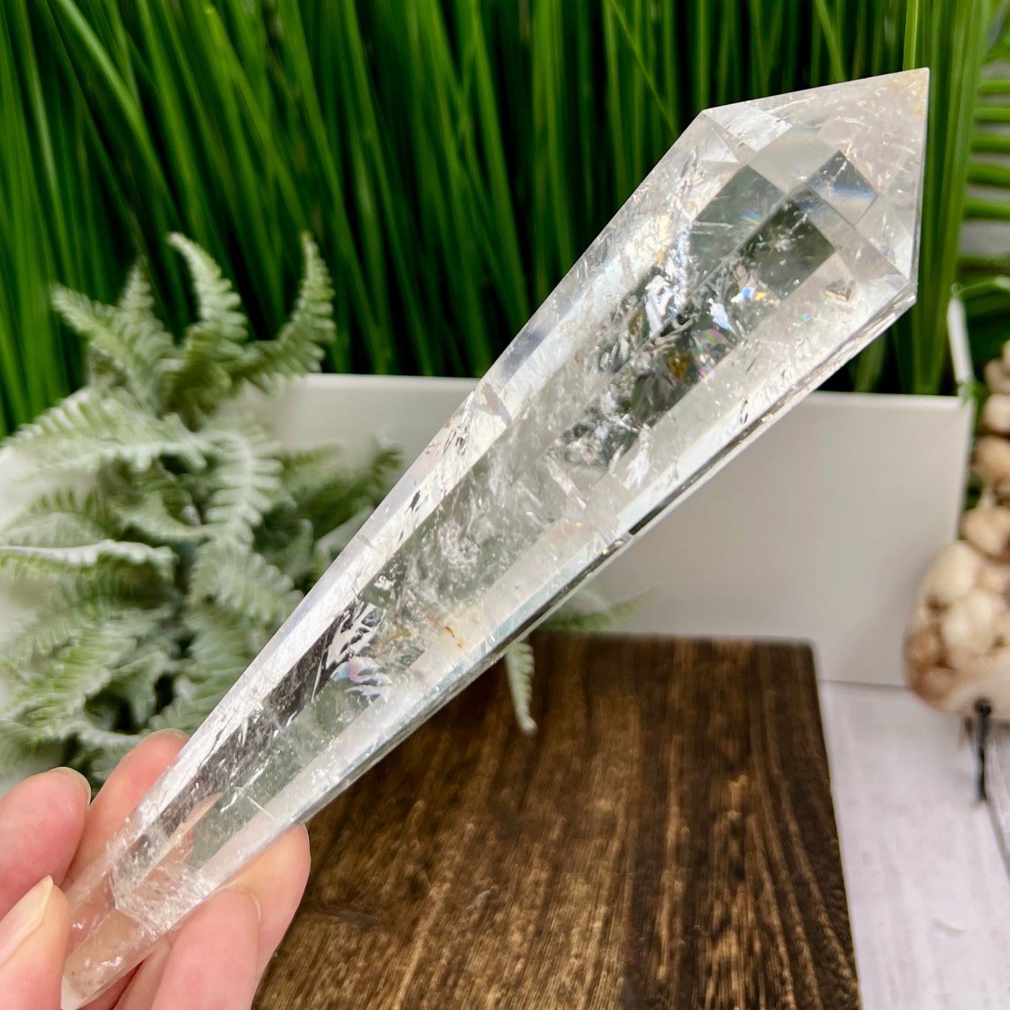 Clear Quartz Golden Healer Wand with Stand High Quality Crystal 262g 189mm