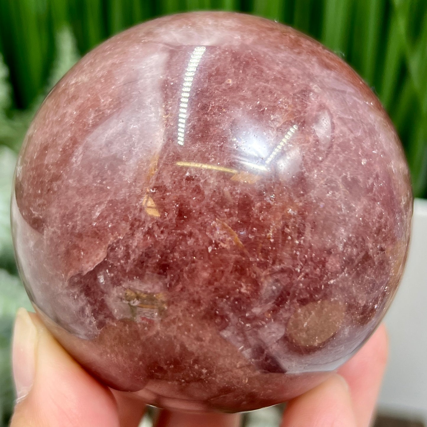 Red Strawberry Quartz Sphere Healing Crystal Ball 480g 70mm