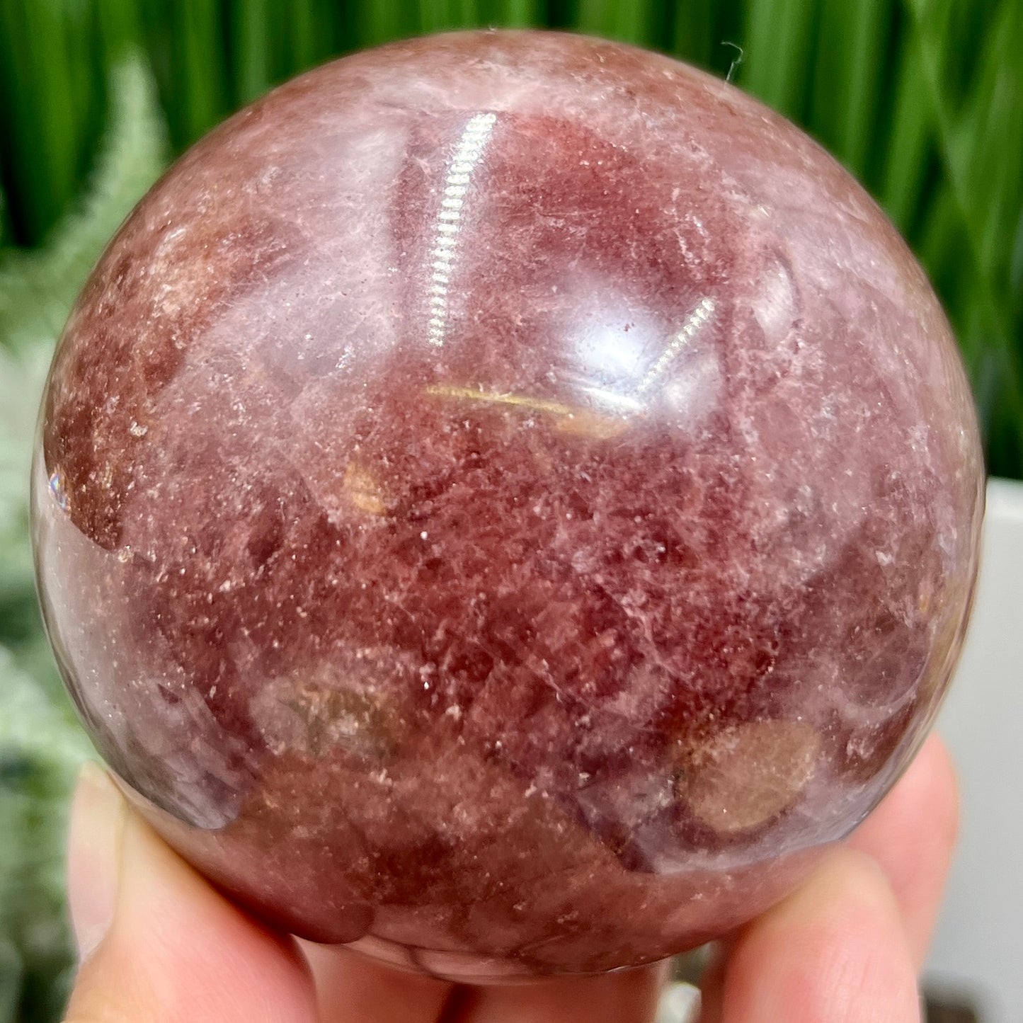 Red Strawberry Quartz Sphere Healing Crystal Ball 480g 70mm