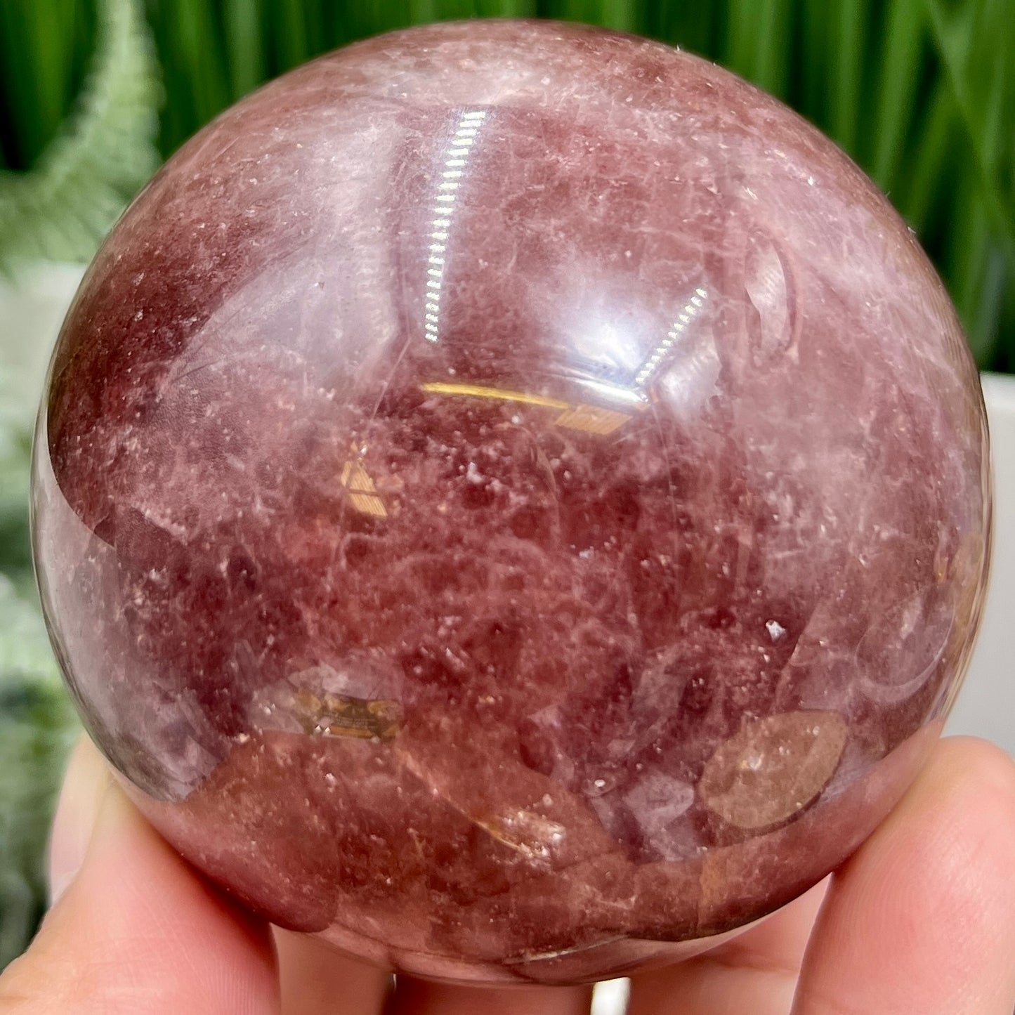 Red Strawberry Quartz Sphere Healing Crystal Ball 480g 70mm