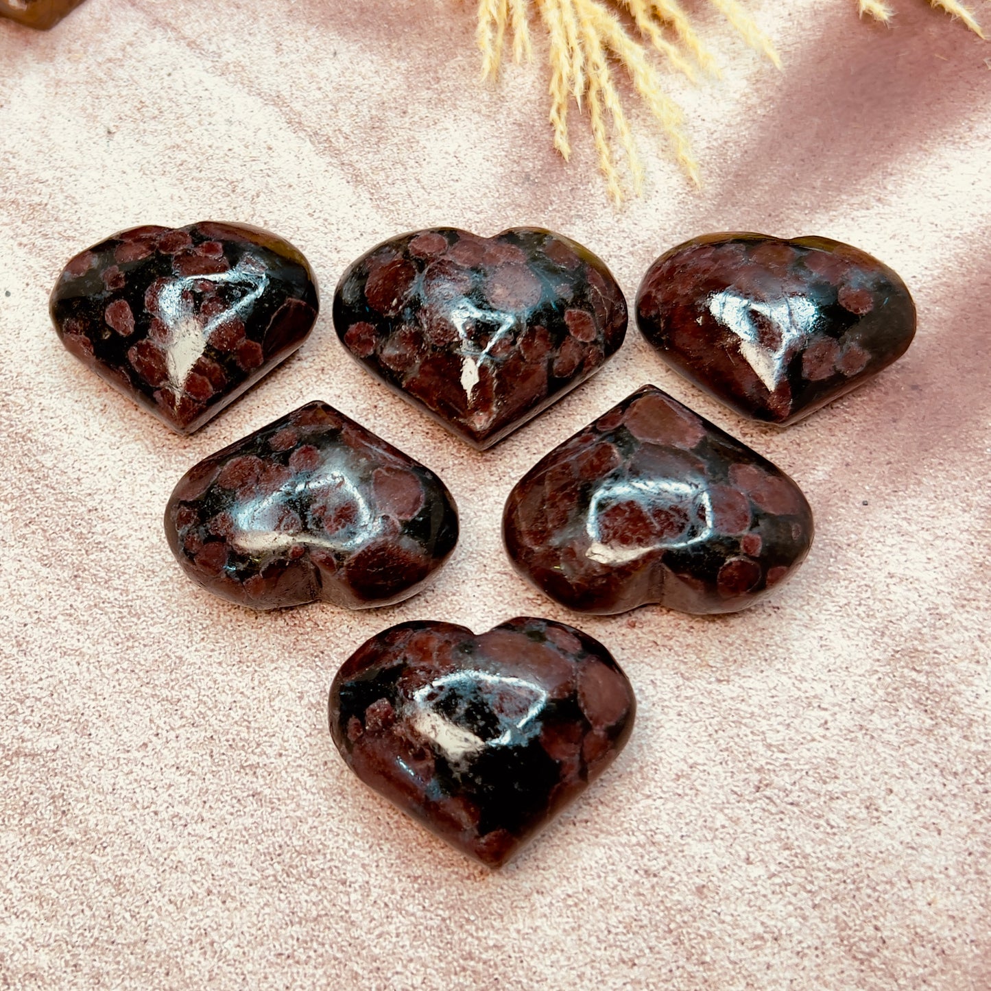 Garnet in Arfvedsonite Hearts Crystal Carvings Australian Seller