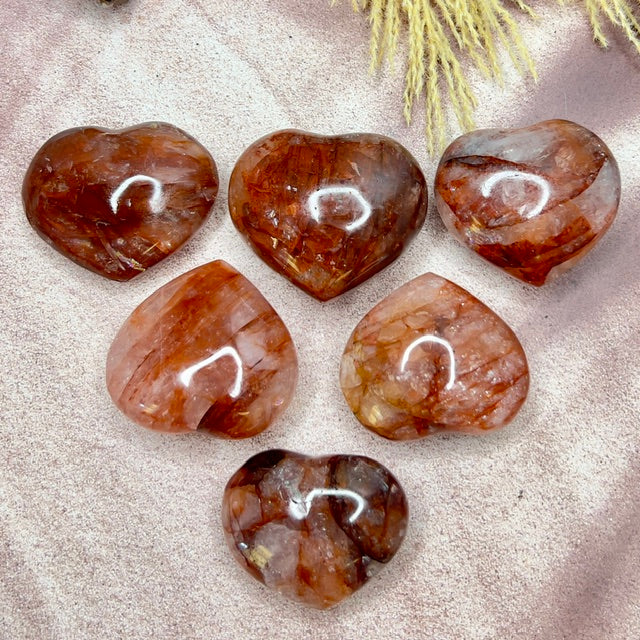 Fire Quartz Hematoid Hearts Crystal Carvings Australian Seller