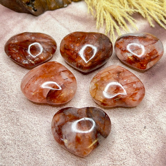 Fire Quartz Hematoid Hearts Crystal Carvings Australian Seller