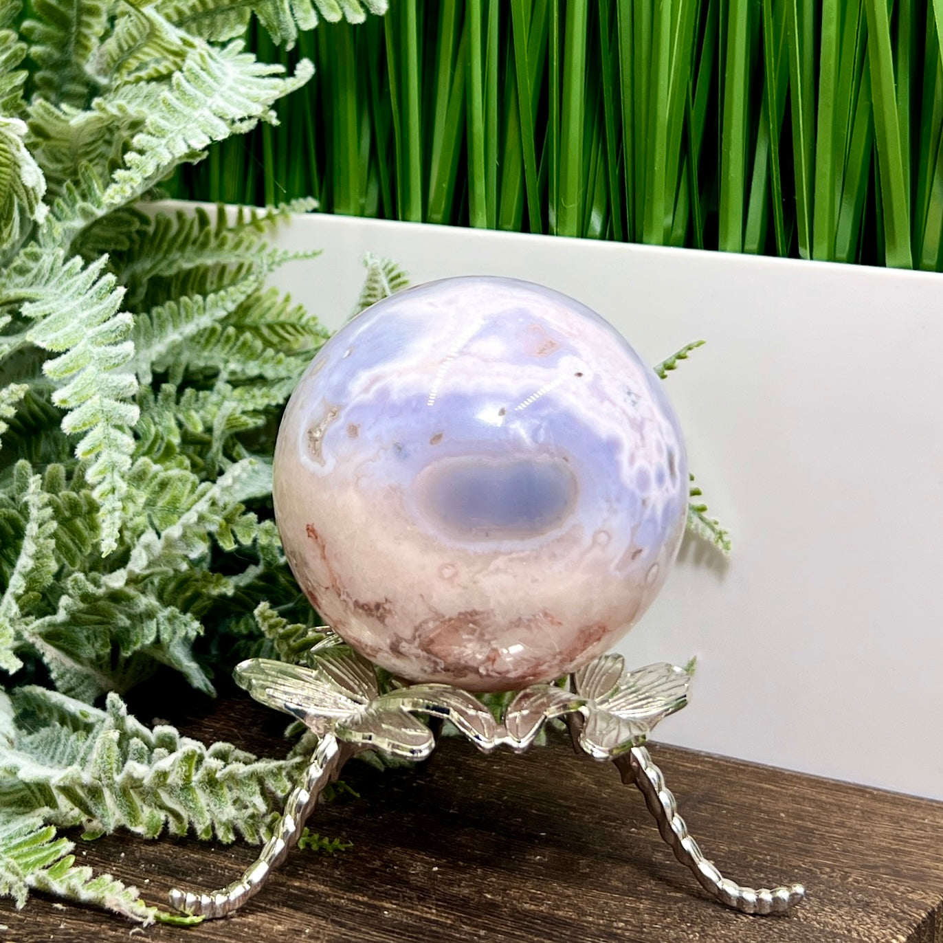 Blue Flower Agate Rare Sphere Healing Crystal Ball 434g 69mm