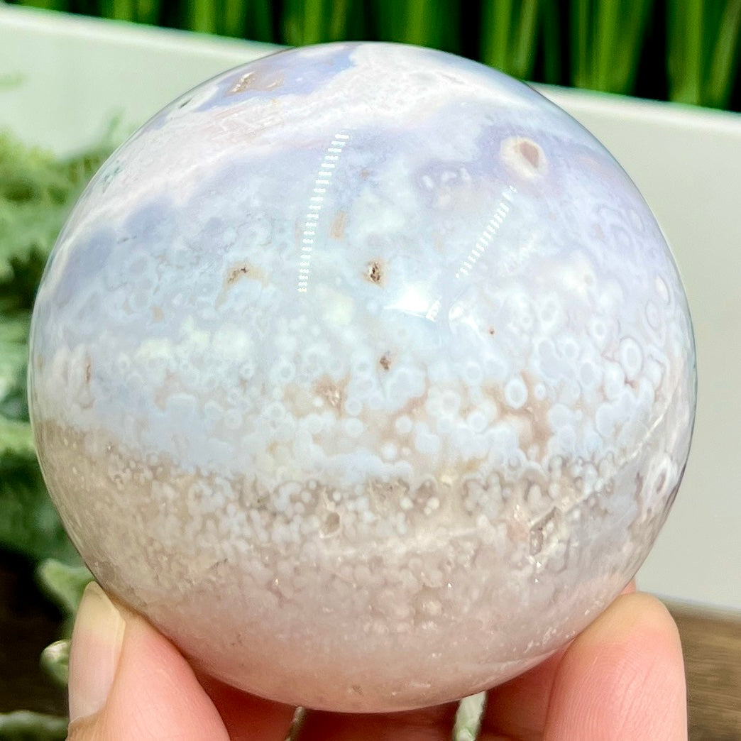 Blue Flower Agate Rare Sphere Healing Crystal Ball 434g 69mm