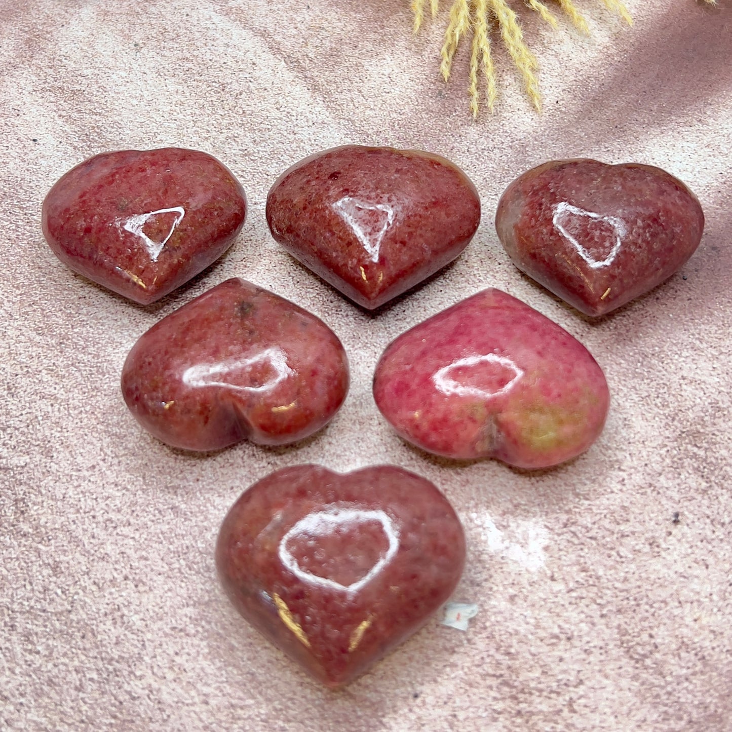 Rhodonite Hearts Crystal Carving Australian Seller