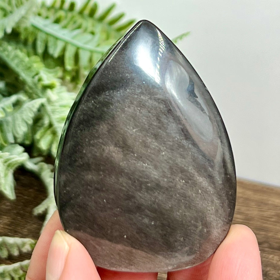 Silver Sheen Obsidian Flame Healing Crystal Deco 86g 65mm