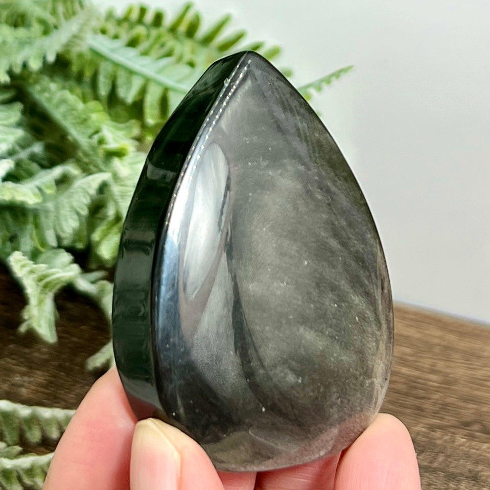 Silver Sheen Obsidian Flame Healing Crystal Deco 86g 65mm