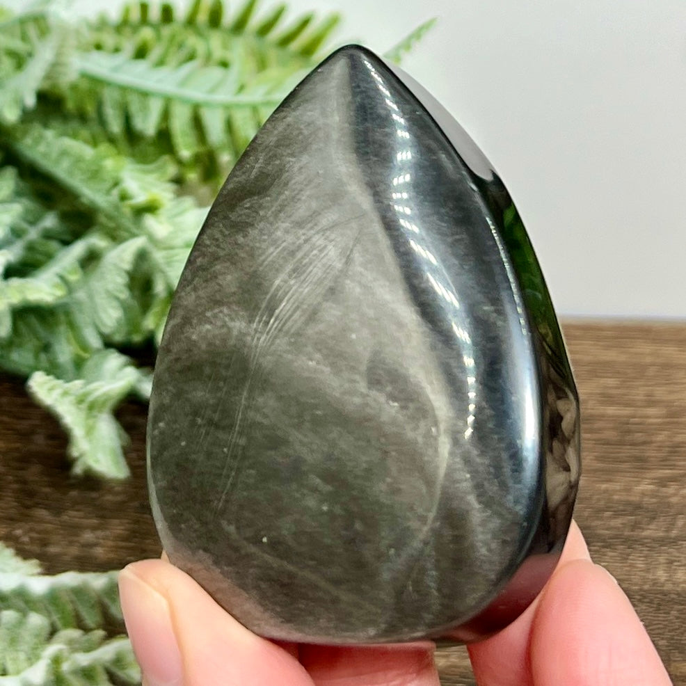 Silver Sheen Obsidian Flame Healing Crystal Deco 86g 65mm