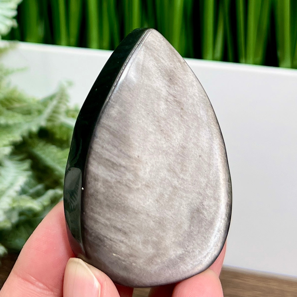 Silver Sheen Obsidian Flame Healing Crystal Deco 76g 65mm