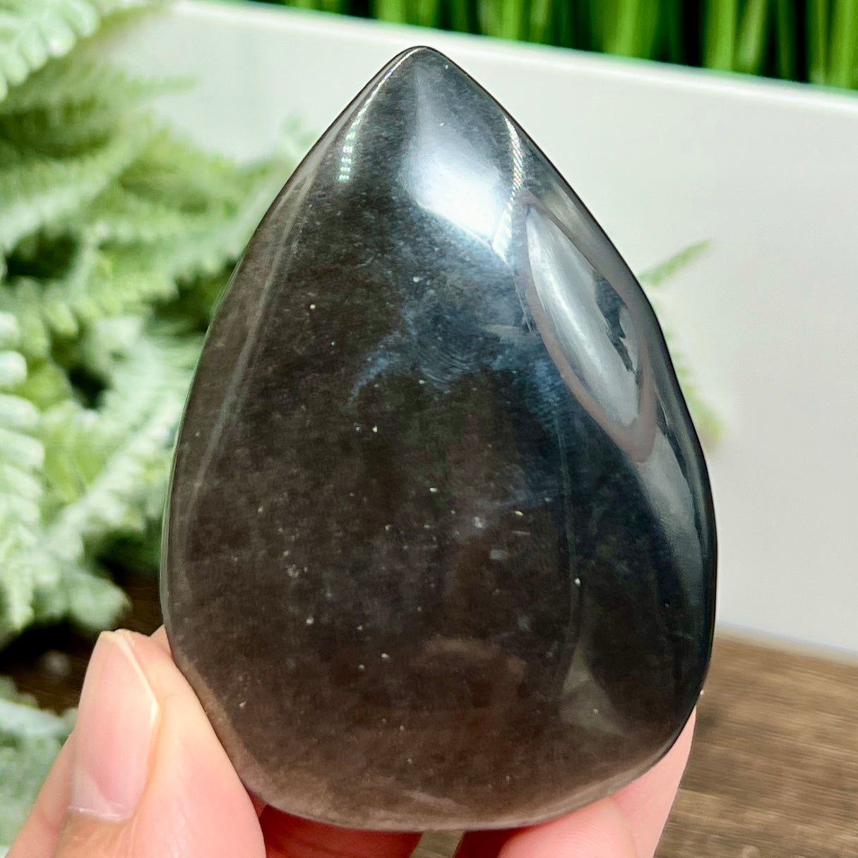 Silver Sheen Obsidian Flame Healing Crystal Deco 76g 65mm