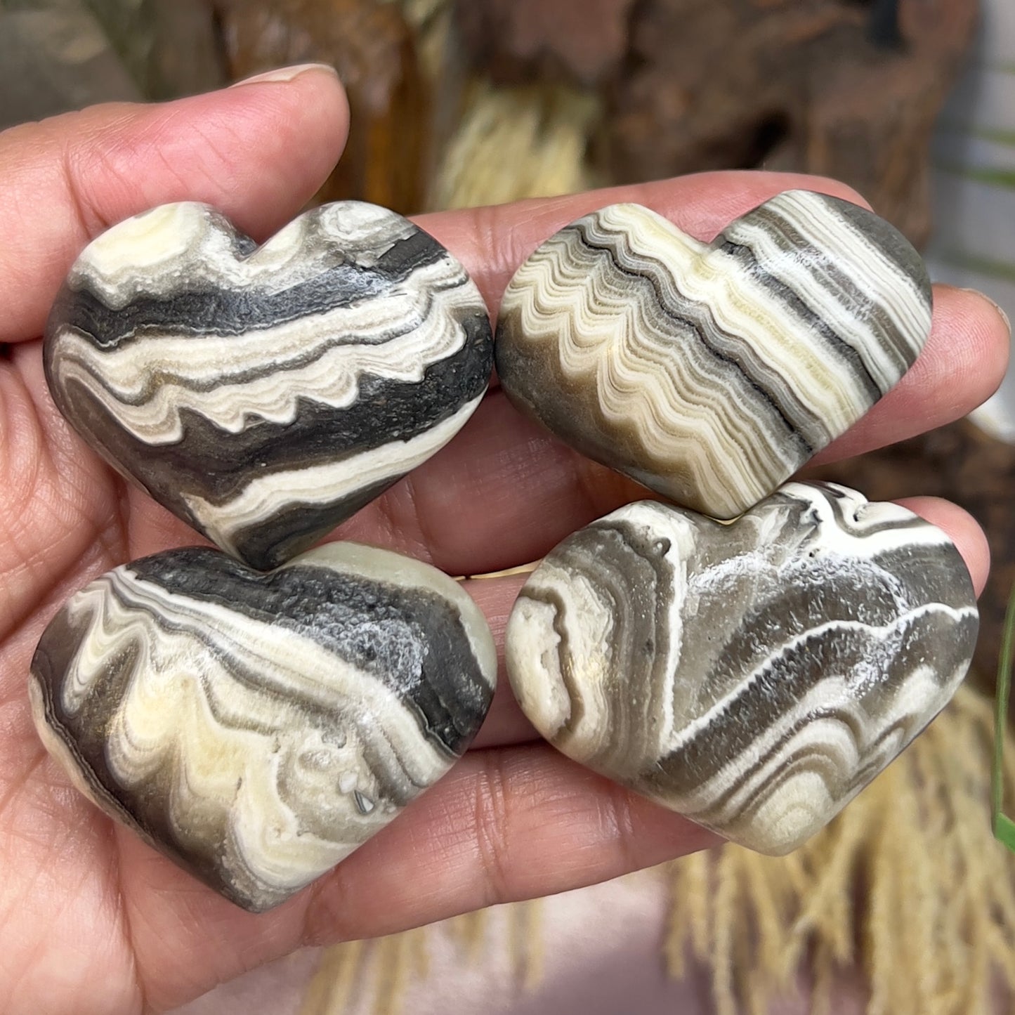 Zebra Phantom Calcite Hearts Crystal Carvings Australian Seller