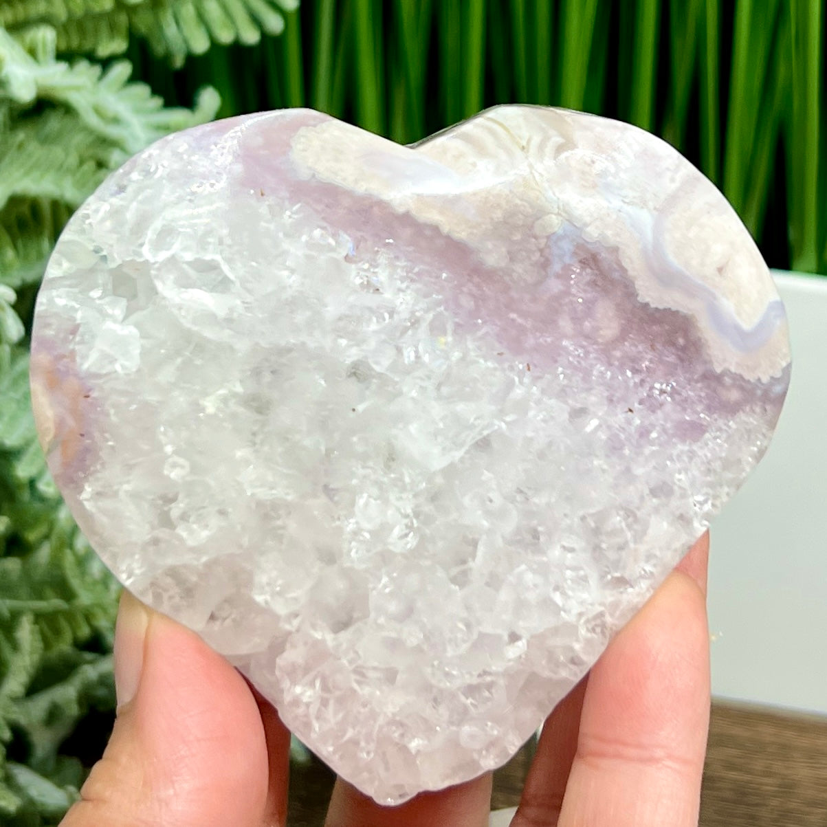 Flower Agate with Pink Purple Amethyst Quartz Heart with Stand Crystal 250g