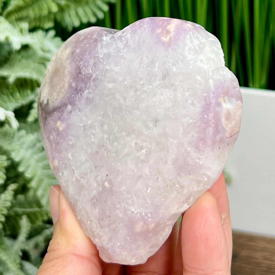 Flower Agate with Pink Purple Amethyst Quartz Heart with Stand Crystal 250g