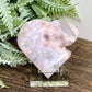 Flower Agate with Pink Amethyst Quartz Heart with Stand Crystal Carving 164g