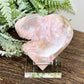 Flower Agate with Pink Amethyst Quartz Heart with Stand Crystal Carving 164g