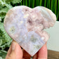 Flower Agate with Pink Amethyst Quartz Heart with Stand Crystal Carving 164g