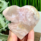 Flower Agate with Pink Amethyst Quartz Heart with Stand Crystal Carving 164g