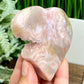 Flower Agate with Pink Amethyst Quartz Heart with Stand Crystal Carving 164g