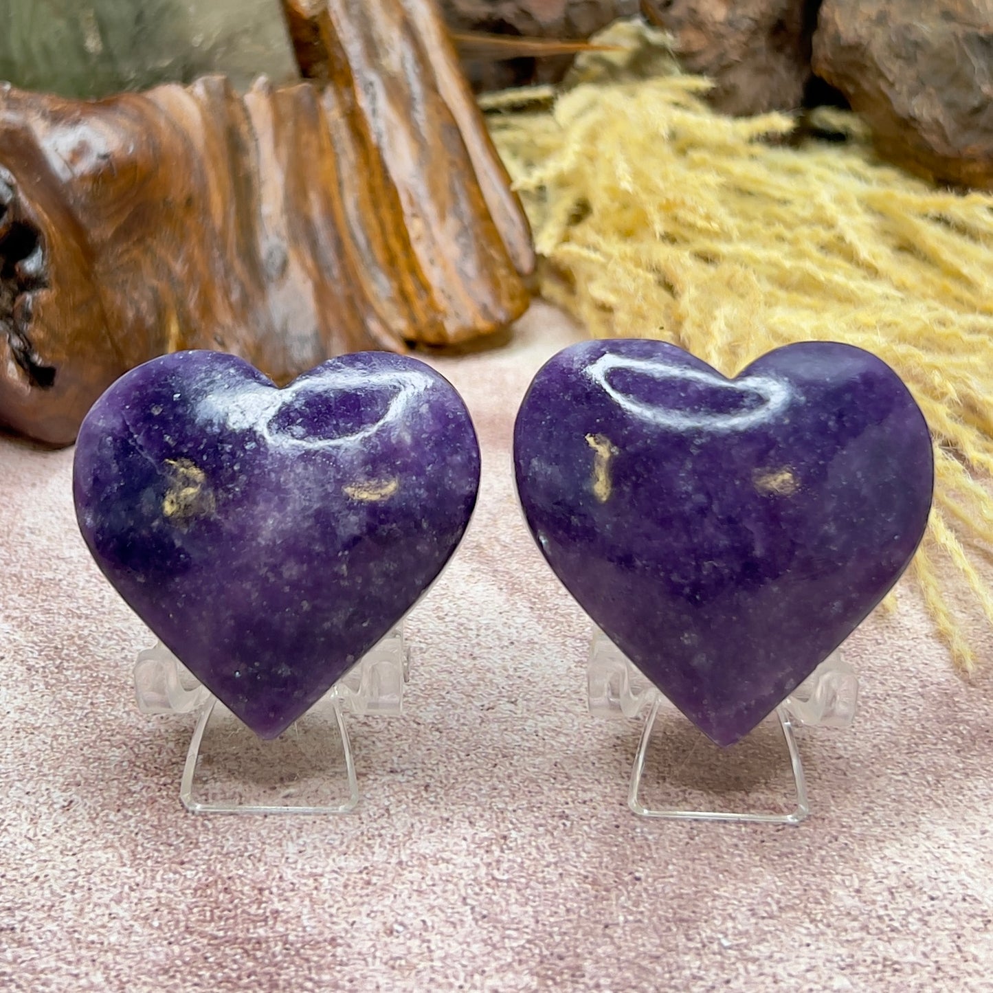 Lepidolite Purple Mica Hearts Crystal Carvings Australian Seller