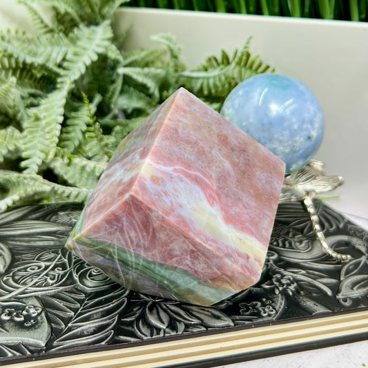 Ocean Sea Jasper Floating Cube Crystal Carving 510g