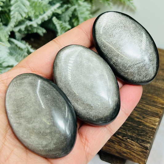 Silver Sheen Obsidian Palm Stones Healing Meditation Crystal