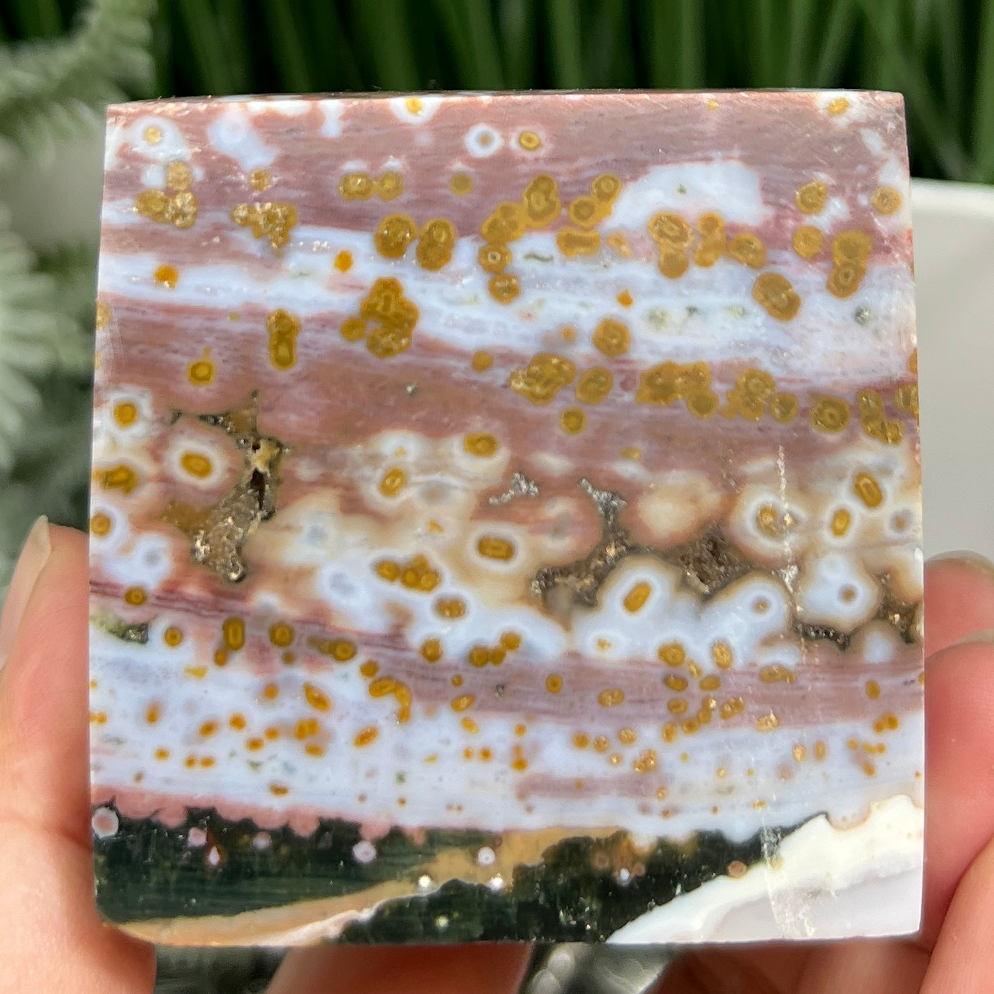 Bubble Ocean Sea Orbicular Jasper Floating Cube Crystal Carving 622g