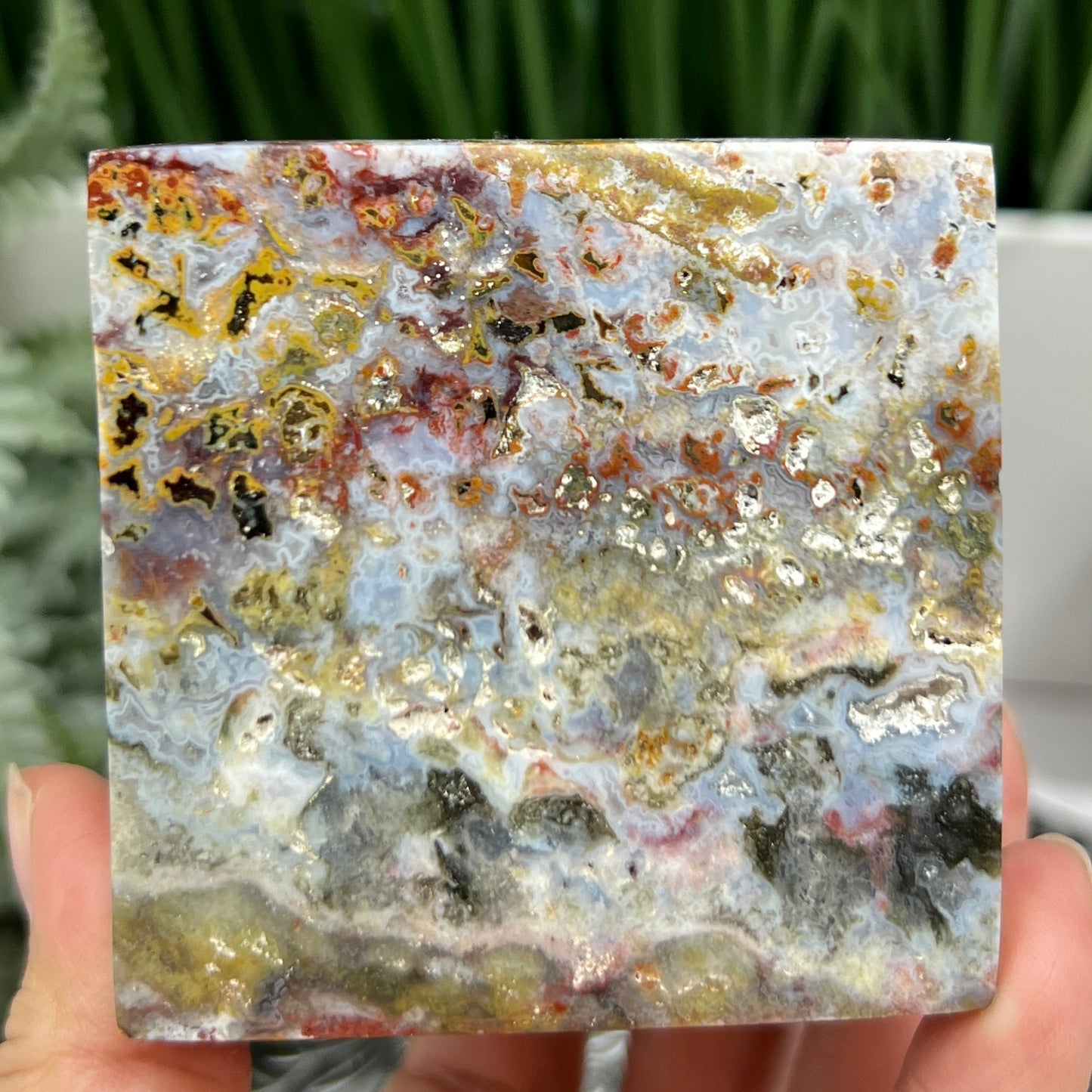 Ocean Sea Jasper Druzy Floating Cube Crystal Carving 724g